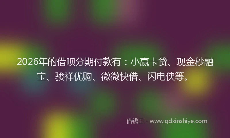 2026年的借呗分期付款有：小赢卡贷、现金秒融宝、骏祥优购、微微快借、闪电侠等。