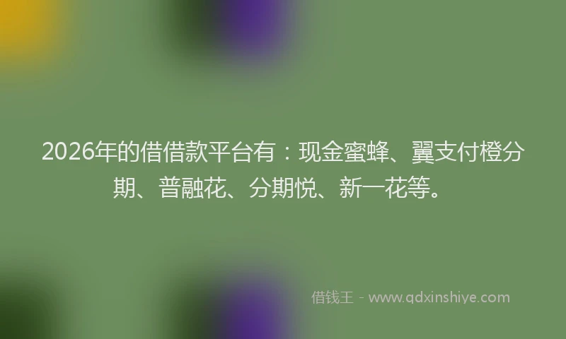2026年的借借款平台有:现金蜜蜂、翼支付橙分期、普融花、分期悦、新一花等。