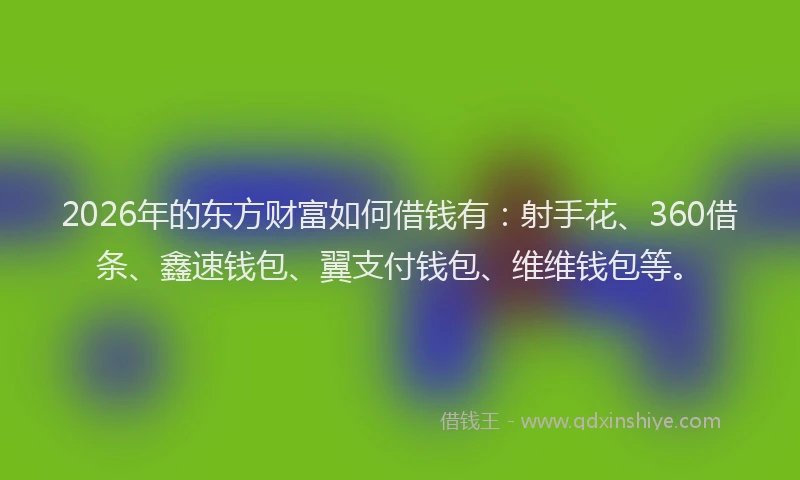2026年的东方财富如何借钱有：射手花、360借条、鑫速钱包、翼支付钱包、维维钱包等。