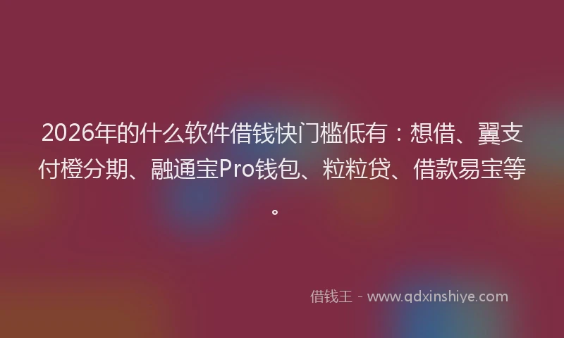 2026年的什么软件借钱快门槛低有：想借、翼支付橙分期、融通宝Pro钱包、粒粒贷、借款易宝等。