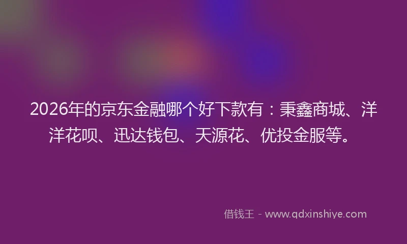 2026年的京东金融哪个好下款有：秉鑫商城、洋洋花呗、迅达钱包、天源花、优投金服等。