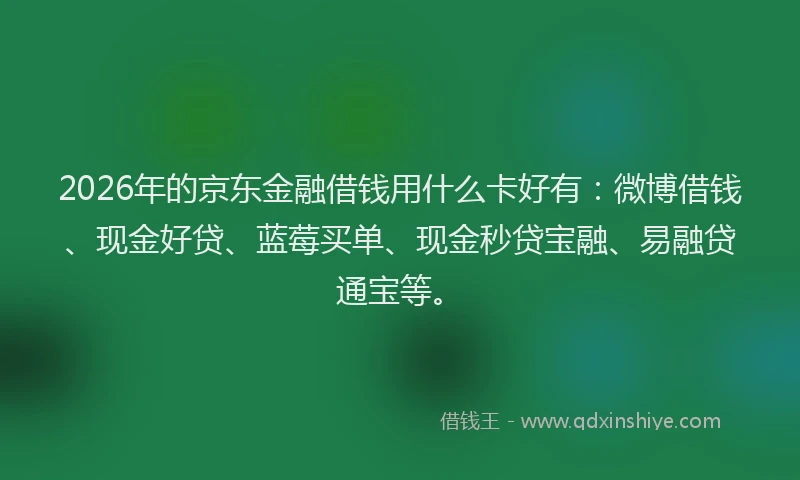 2026年的京东金融借钱用什么卡好有：微博借钱、现金好贷、蓝莓买单、现金秒贷宝融、易融贷通宝等。