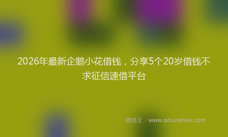 2026年最新企鹅小花借钱，分享5个20岁借钱不求征信速借平台