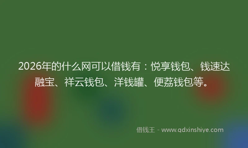 2026年的什么网可以借钱有：悦享钱包、钱速达融宝、祥云钱包、洋钱罐、便荔钱包等。