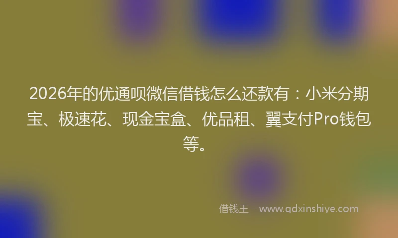 2026年的优通呗微信借钱怎么还款有：小米分期宝、极速花、现金宝盒、优品租、翼支付Pro钱包等。