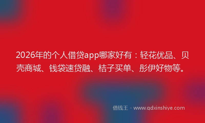 2026年的个人借贷app哪家好有：轻花优品、贝壳商城、钱袋速贷融、桔子买单、彤伊好物等。