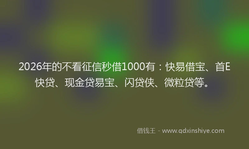 2026年的不看征信秒借1000有：快易借宝、首E快贷、现金贷易宝、闪贷侠、微粒贷等。