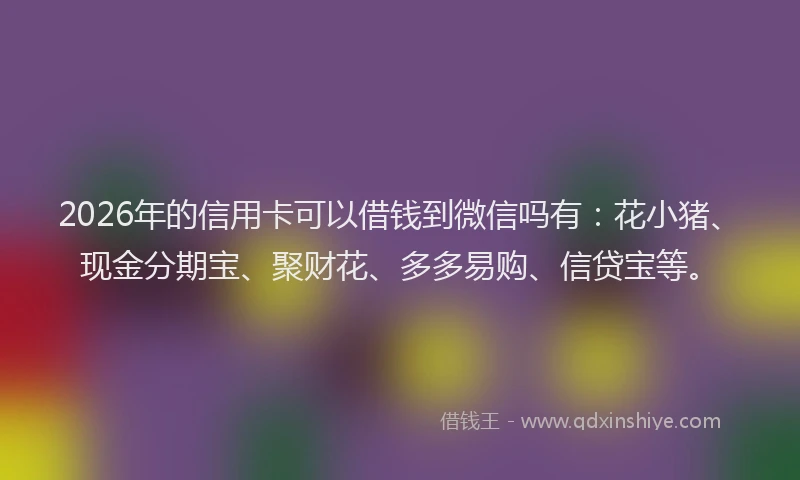 2026年的信用卡可以借钱到微信吗有：花小猪、现金分期宝、聚财花、多多易购、信贷宝等。