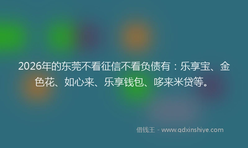 2026年的东莞不看征信不看负债有：乐享宝、金色花、如心来、乐享钱包、哆来米贷等。