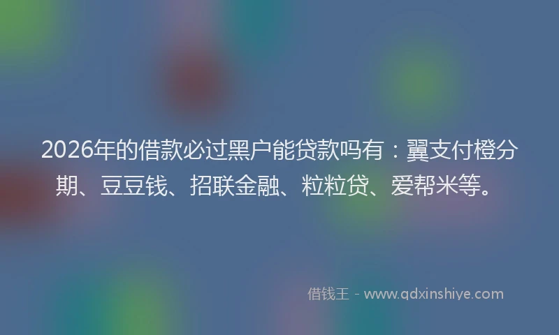 2026年的借款必过黑户能贷款吗有：翼支付橙分期、豆豆钱、招联金融、粒粒贷、爱帮米等。