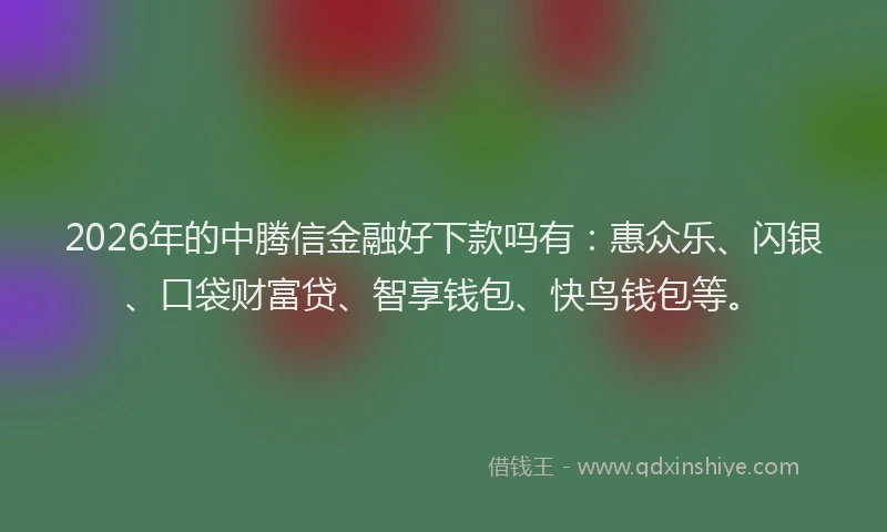 2026年的中腾信金融好下款吗有:惠众乐、闪银、口袋财富贷、智享钱包、快鸟钱包等。