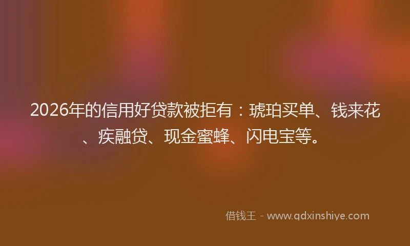 2026年的信用好贷款被拒有：琥珀买单、钱来花、疾融贷、现金蜜蜂、闪电宝等。