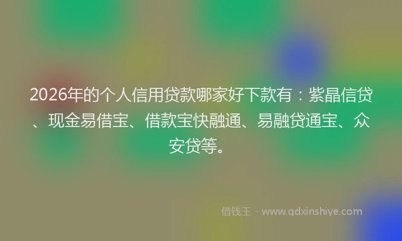 2026年的个人信用贷款哪家好下款有：紫晶信贷、现金易借宝、借款宝快融通、易融贷通宝、众安贷等。