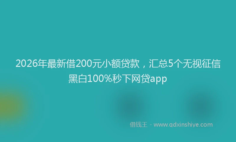 2026年最新借200元小额贷款，汇总5个无视征信黑白100%秒下网贷app