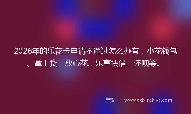 2026年的乐花卡申请不通过怎么办有：小花钱包、掌上贷、放心花、乐享快借、还呗等。