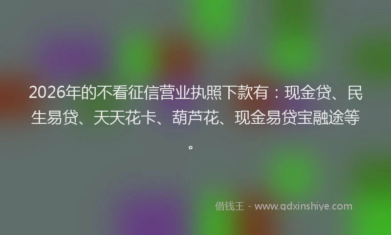 2026年的不看征信营业执照下款有：现金贷、民生易贷、天天花卡、葫芦花、现金易贷宝融途等。