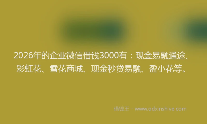 2026年的企业微信借钱3000有:现金易融通途、彩虹花、雪花商城、现金秒贷易融、盈小花等。