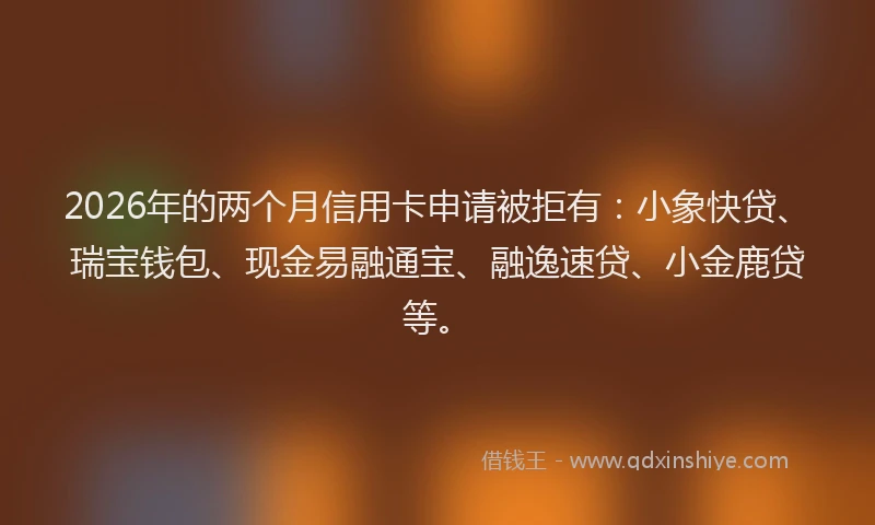 2026年的两个月信用卡申请被拒有:小象快贷、瑞宝钱包、现金易融通宝、融逸速贷、小金鹿贷等。