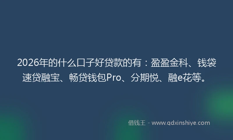 2026年的什么口子好贷款的有：盈盈金科、钱袋速贷融宝、畅贷钱包Pro、分期悦、融e花等。