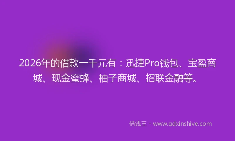2026年的借款一千元有：迅捷Pro钱包、宝盈商城、现金蜜蜂、柚子商城、招联金融等。