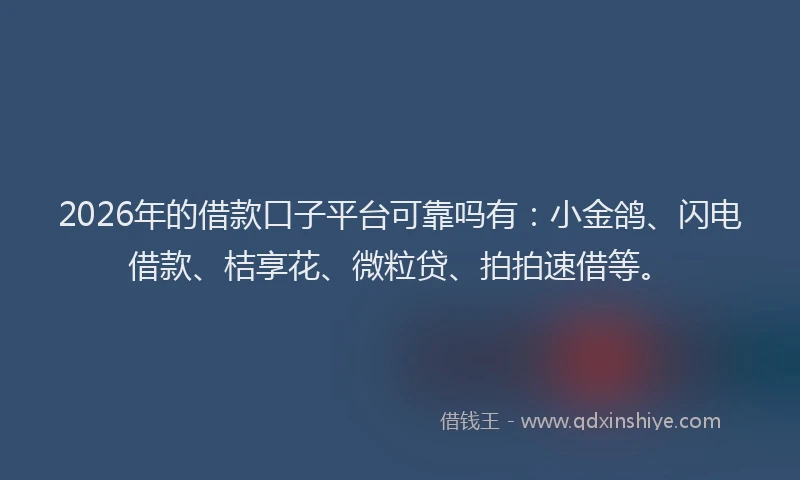 2026年的借款口子平台可靠吗有：小金鸽、闪电借款、桔享花、微粒贷、拍拍速借等。