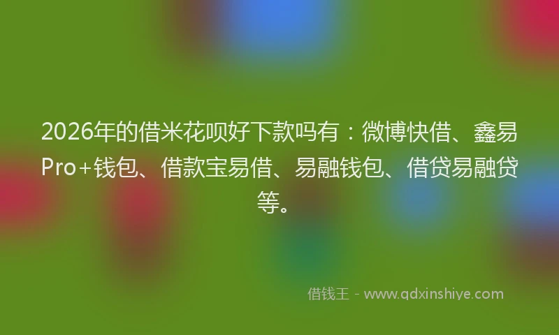 2026年的借米花呗好下款吗有:微博快借、鑫易Pro+钱包、借款宝易借、易融钱包、借贷易融贷等。