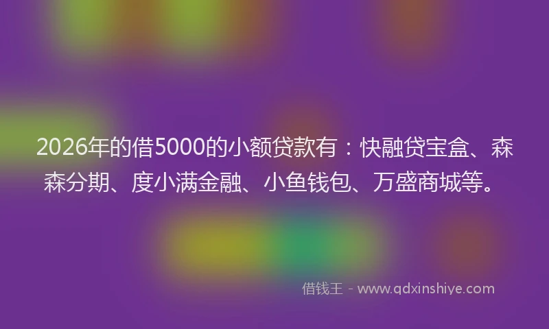 2026年的借5000的小额贷款有：快融贷宝盒、森森分期、度小满金融、小鱼钱包、万盛商城等。