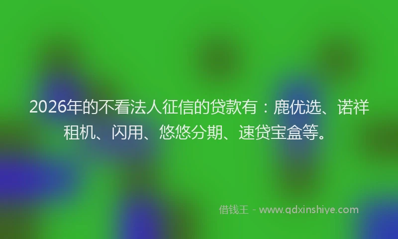 2026年的不看法人征信的贷款有：鹿优选、诺祥租机、闪用、悠悠分期、速贷宝盒等。
