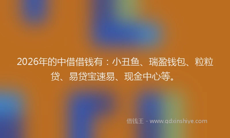2026年的中借借钱有:小丑鱼、瑞盈钱包、粒粒贷、易贷宝速易、现金中心等。