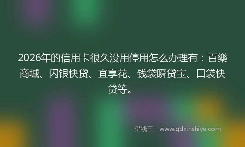 2026年的信用卡很久没用停用怎么办理有:百樂商城、闪银快贷、宜享花、钱袋瞬贷宝、口袋快贷等。