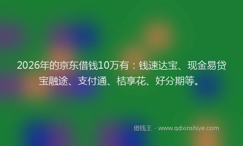 2026年的京东借钱10万有:钱速达宝、现金易贷宝融途、支付通、桔享花、好分期等。