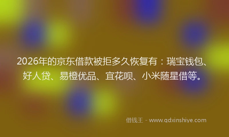 2026年的京东借款被拒多久恢复有:瑞宝钱包、好人贷、易橙优品、宜花呗、小米随星借等。