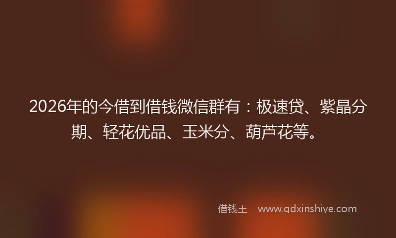 2026年的今借到借钱微信群有:极速贷、紫晶分期、轻花优品、玉米分、葫芦花等。