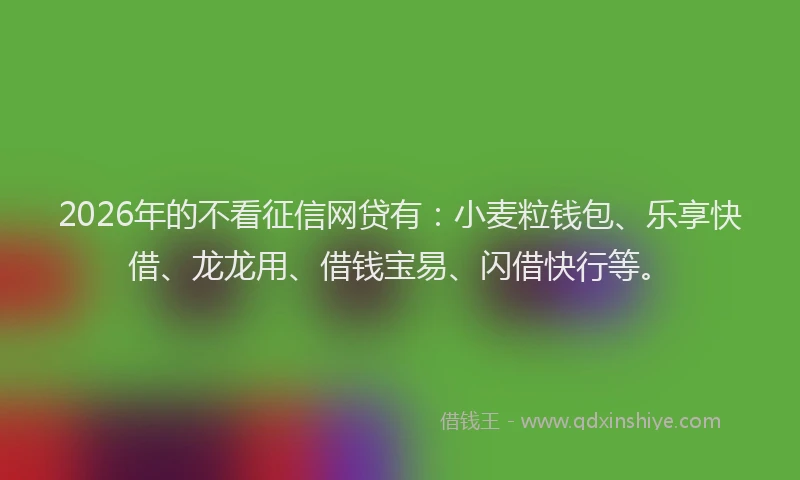 2026年的不看征信网贷有：小麦粒钱包、乐享快借、龙龙用、借钱宝易、闪借快行等。