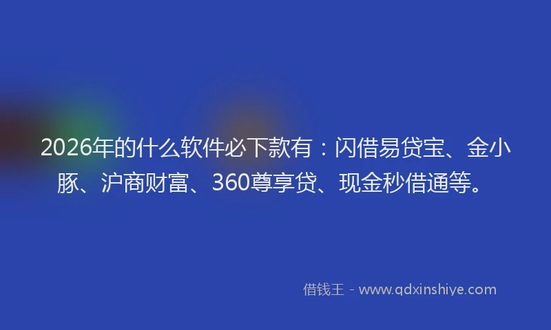 2026年的什么软件必下款有：闪借易贷宝、金小豚、沪商财富、360尊享贷、现金秒借通等。