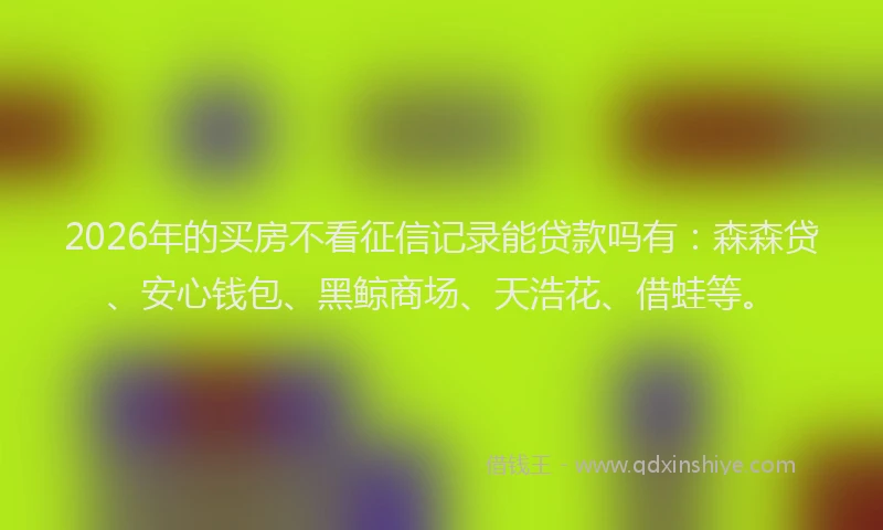 2026年的买房不看征信记录能贷款吗有：森森贷、安心钱包、黑鲸商场、天浩花、借蛙等。