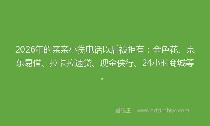 2026年的亲亲小贷电话以后被拒有:金色花、京东易借、拉卡拉速贷、现金侠行、24小时商城等。