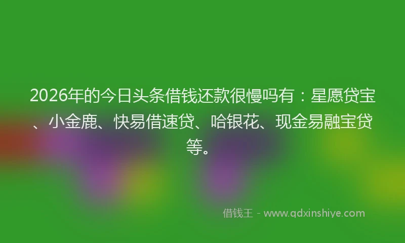 2026年的今日头条借钱还款很慢吗有：星愿贷宝、小金鹿、快易借速贷、哈银花、现金易融宝贷等。