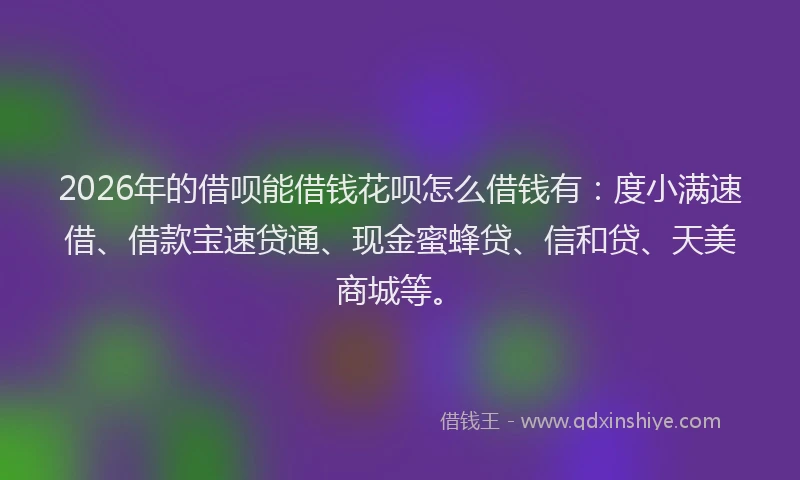 2026年的借呗能借钱花呗怎么借钱有：度小满速借、借款宝速贷通、现金蜜蜂贷、信和贷、天美商城等。