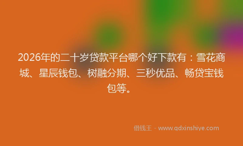 2026年的二十岁贷款平台哪个好下款有:雪花商城、星辰钱包、树融分期、三秒优品、畅贷宝钱包等。