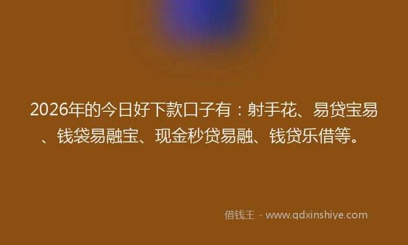 2026年的今日好下款口子有：射手花、易贷宝易、钱袋易融宝、现金秒贷易融、钱贷乐借等。
