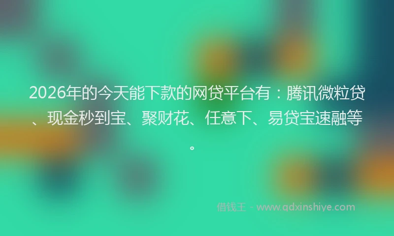 2026年的今天能下款的网贷平台有：腾讯微粒贷、现金秒到宝、聚财花、任意下、易贷宝速融等。