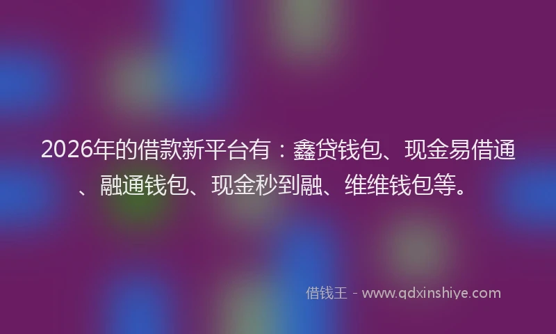 2026年的借款新平台有：鑫贷钱包、现金易借通、融通钱包、现金秒到融、维维钱包等。