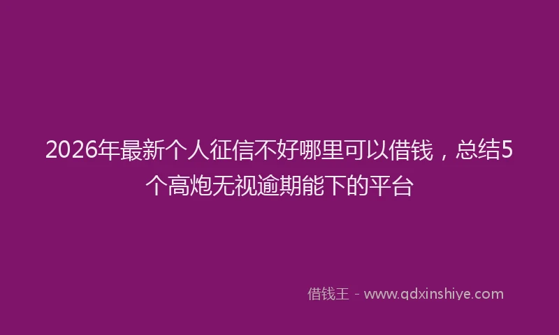 2026年最新个人征信不好哪里可以借钱,总结5个高炮无视逾期能下的平台