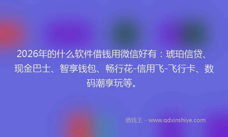 2026年的什么软件借钱用微信好有：琥珀信贷、现金巴士、智享钱包、畅行花-信用飞-飞行卡、数码潮享玩等。