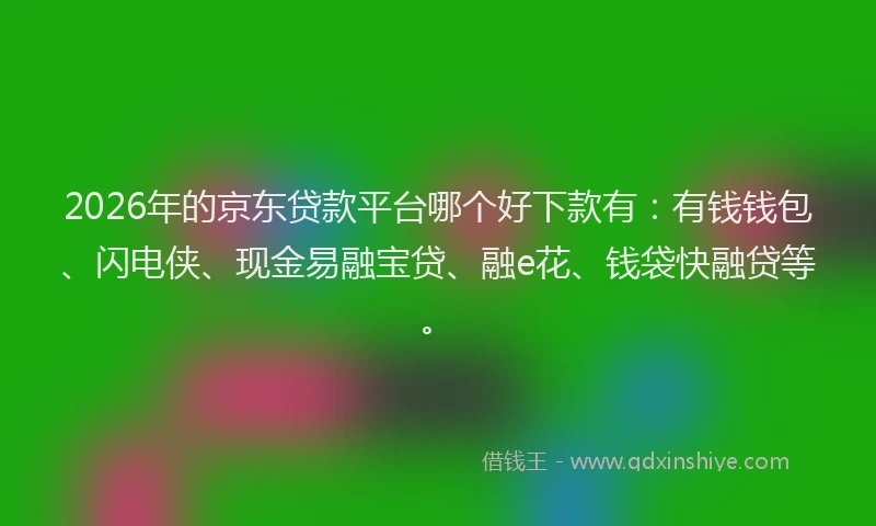 2026年的京东贷款平台哪个好下款有：有钱钱包、闪电侠、现金易融宝贷、融e花、钱袋快融贷等。