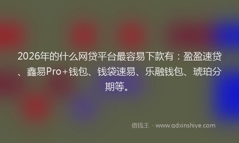 2026年的什么网贷平台最容易下款有:盈盈速贷、鑫易Pro+钱包、钱袋速易、乐融钱包、琥珀分期等。