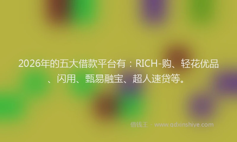 2026年的五大借款平台有：RICH-购、轻花优品、闪用、甄易融宝、超人速贷等。