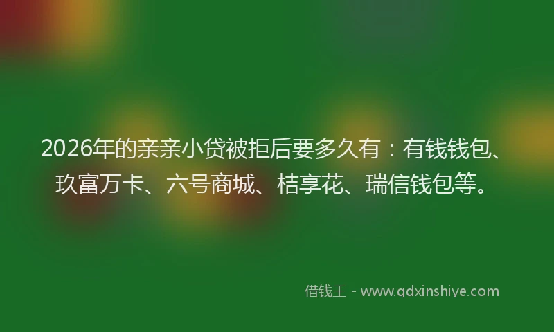 2026年的亲亲小贷被拒后要多久有：有钱钱包、玖富万卡、六号商城、桔享花、瑞信钱包等。