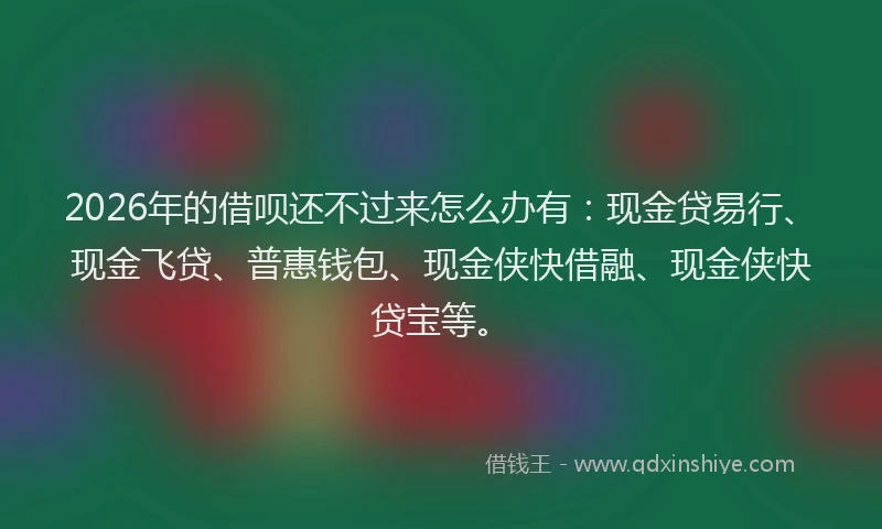 2026年的借呗还不过来怎么办有：现金贷易行、现金飞贷、普惠钱包、现金侠快借融、现金侠快贷宝等。
